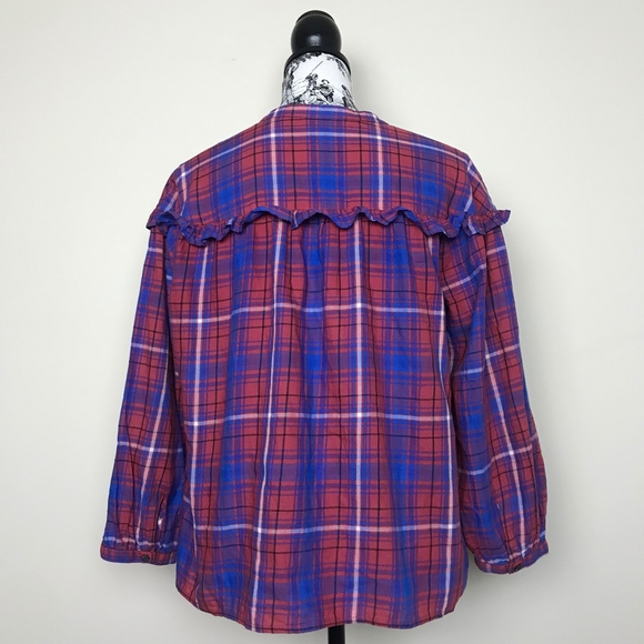 NWOT MADEWELL Plaid Shirred Button Down Top Berry - Picture 4 of 6